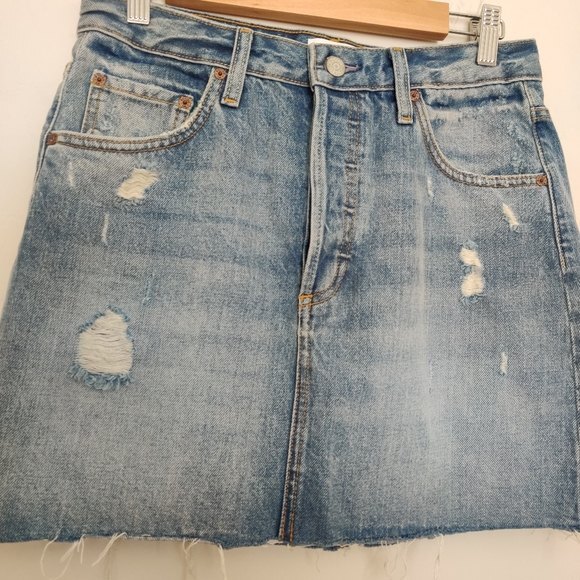 Boyish Blue The Corey Ripped Denim Mini Skirt size 28 button-fly - Picture 1 of 16